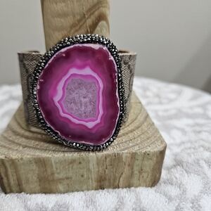Pink Agate Stone Cuff Bracelet ,gucci upcycle band